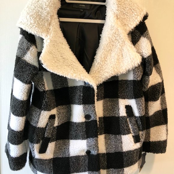 NWT Steve Madden Black and White Buffalo Checkered Winter Jacket . Size XL - Picture 3 of 10